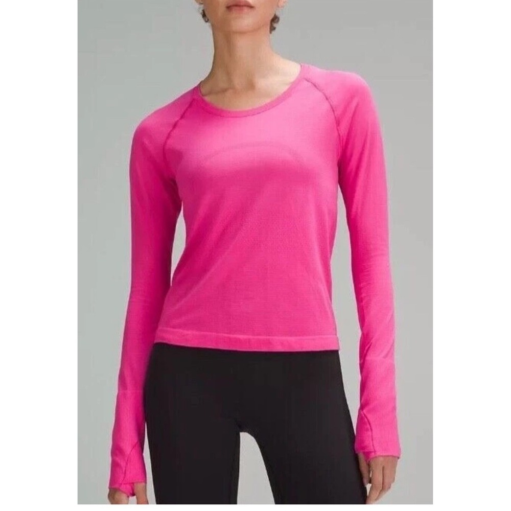 Lululemon Swiftly Relaxed Long Sleeve Top Womens Sz 8 Raspberry Pink Thumb holes